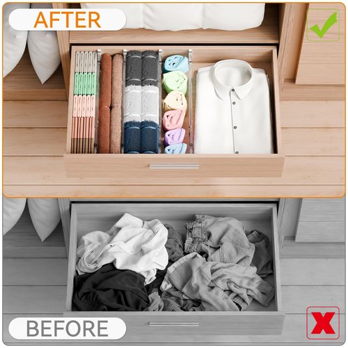 Yieach 4 Pack 3.2 Inch Shallow Acrylic Drawer Dividers for Clothes -Expandable from 15-21''- Adjustable Drawer Dividers for Baby Clothing,Sock,Underwear,Clear in Drawer Separators for Dresser,Kitchen