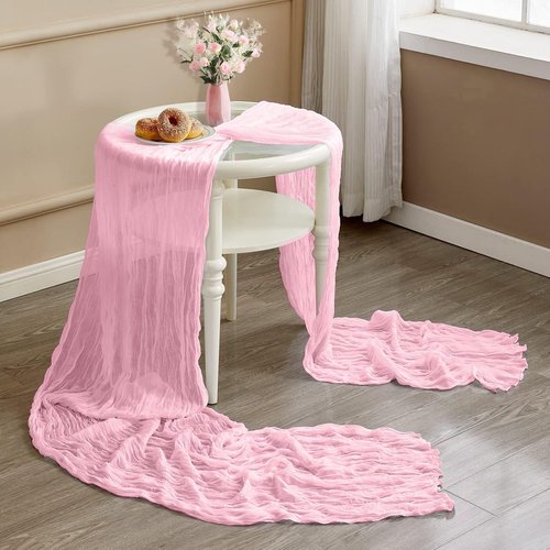 18 Pack Light Pink Cheesecloth Table Runner 21x120 Inch Boho Gauze Table Runners Rustic Pink Table Runner for Wedding Birthday Party Baby Shower Centerpiece Home Decorations(18pack Light Pink)