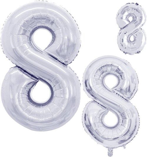 GOER Silver Foil Number 8 Balloons - Huge 42-Inch Birthday Party Decorations (3 Pcs)