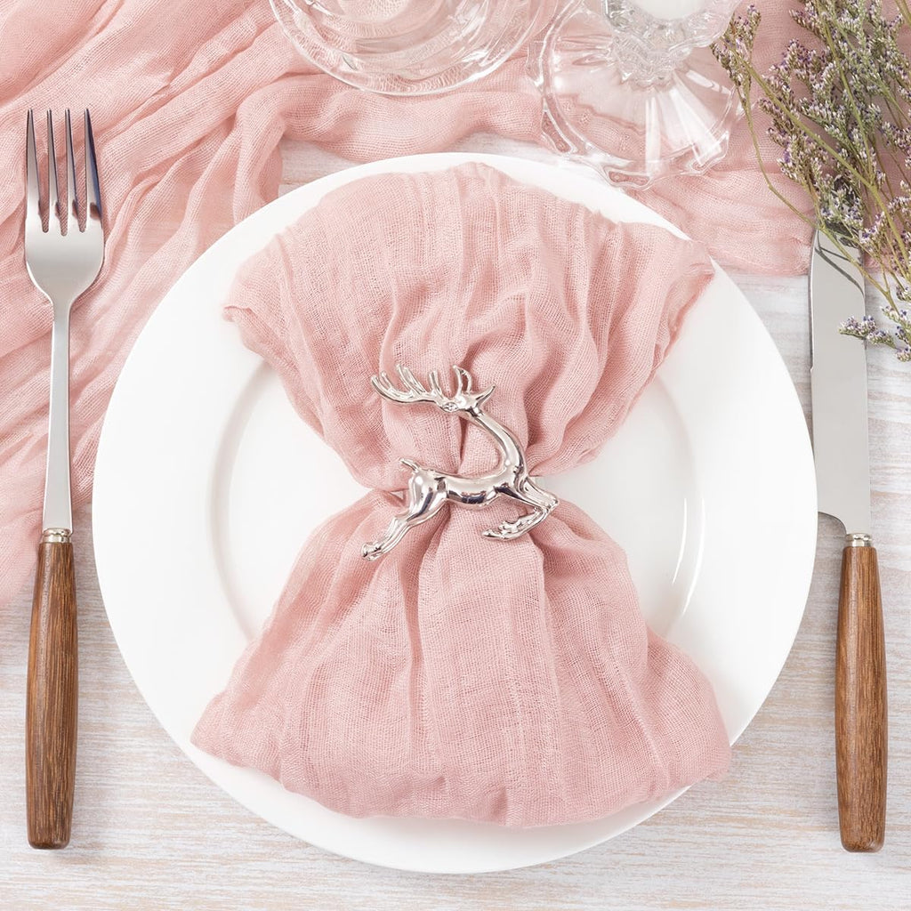 Socomi Pink Cheesecloth Napkins - Set of 10 Washable Boho Dinner Table Decor for Weddings & Parties