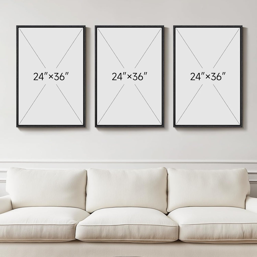 Skiennix 3D Textured Framed Abstract Wall Art - Modern 3-Piece Paintings for Living Room | Black, White, Brown, 24x36 In