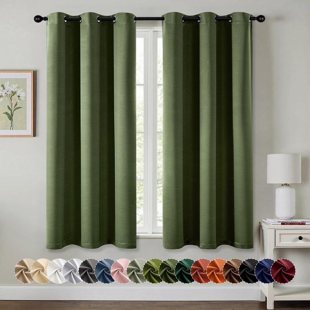 MIULEE Olive Green Blackout Curtains - Thermal Insulated Room Darkening Drapes | 40 x 54 Inches, 2 Panels