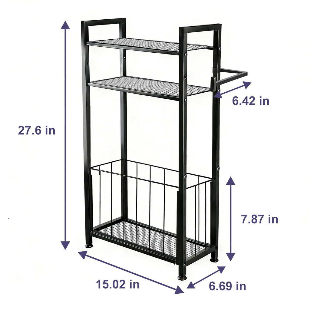 Free Standing Toilet Paper Holder with Shelf, Adjustable Feet Bathroom Toilet Paper Holder Stand for Narrow Space, Roll Dispenser Tissue Holder, Holds Multiple Rolls and Keeps Paper Dry and Clean