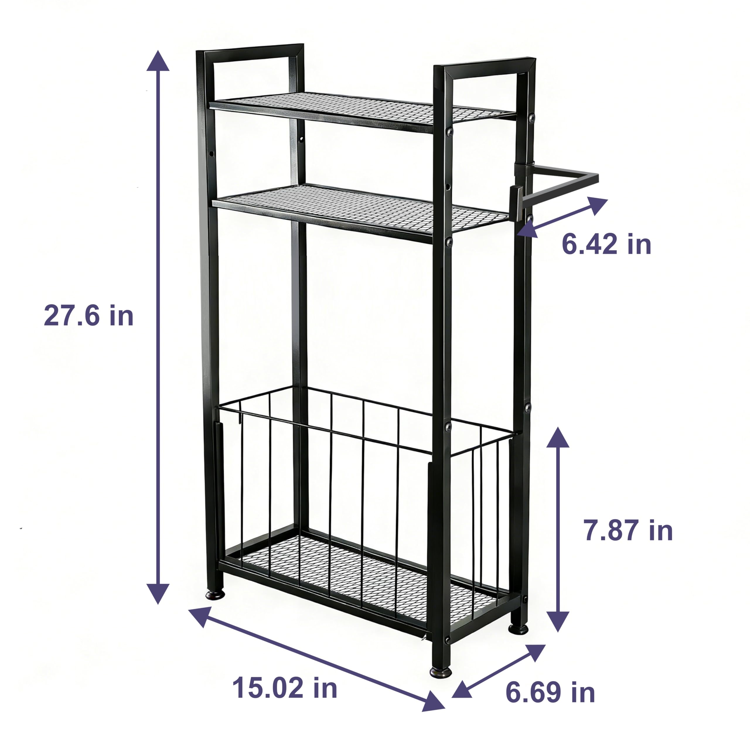 Free Standing Toilet Paper Holder with Shelf, Adjustable Feet Bathroom Toilet Paper Holder Stand for Narrow Space, Roll Dispenser Tissue Holder, Holds Multiple Rolls and Keeps Paper Dry and Clean