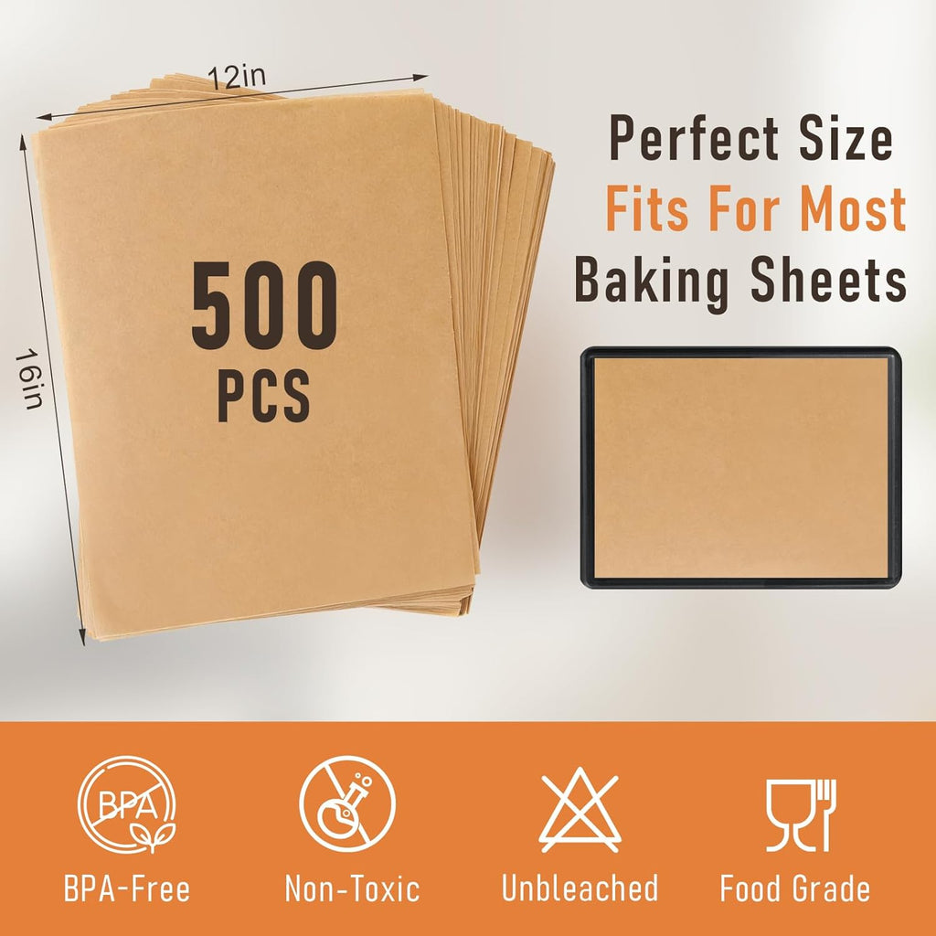 Regine Switzerland Parchment Paper Sheets - 500 Pcs Heavy Duty Pre-Cut 12x16 Inch Non-Stick Baking Paper for Oven & Air Fryer