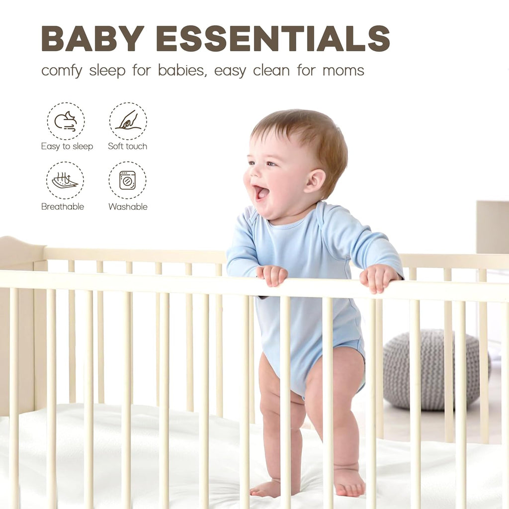Pro Goleem Satin Crib Sheet Set - Oeko-TEX Certified Silky Soft Fitted Mattress Covers 28x52 | Breathable & Gentle on Baby's Skin (White & Gray)