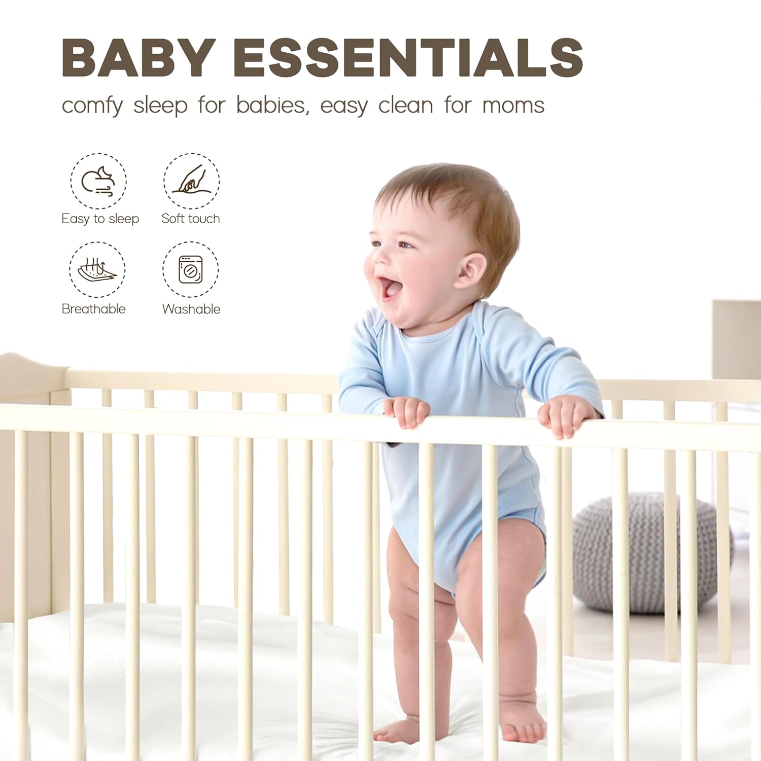 Pro Goleem Satin Crib Sheet Set - Oeko-TEX Certified Silky Soft Fitted Mattress Covers 28x52 | Breathable & Gentle on Baby's Skin (White & Gray)