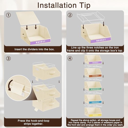 Homsorout Closet Organizers - 5-Tier Shelf Organizer with Labels & Stackable Bins | Beige Metal Frame