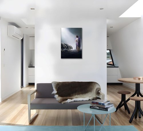 Jesus and Lamb Canvas Wall Art - Shepherd Protects Lamb | Inspirational Christian Decor for Home