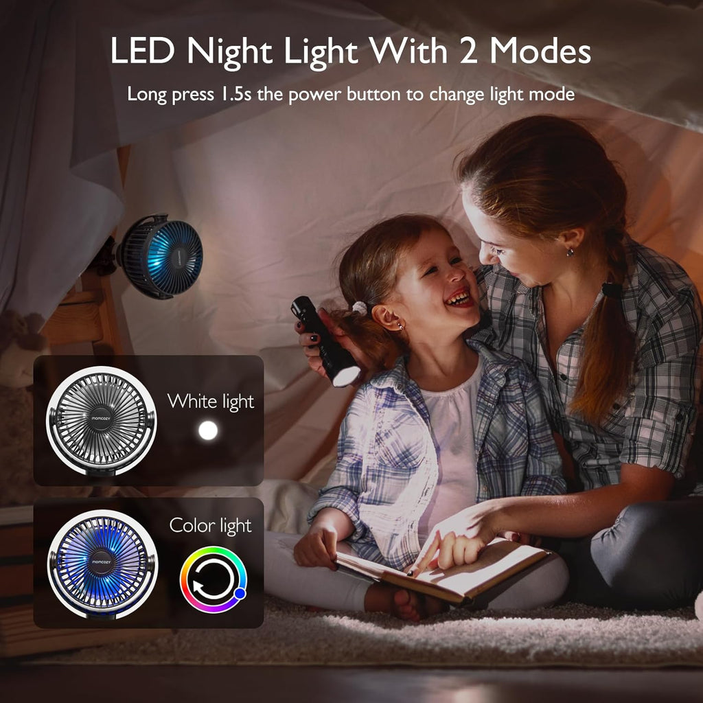 Momcozy Portable Stroller Fan - 8000mAh Battery | 27-Hour Runtime | 4-Speed 360° Rotation | USB Rechargeable