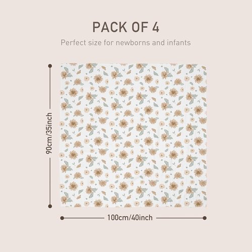 GLLQUEN Baby Muslin Swaddle Blankets - Soft & Breathable 4-Pack (35" x 40") | Perfect Newborn Gift