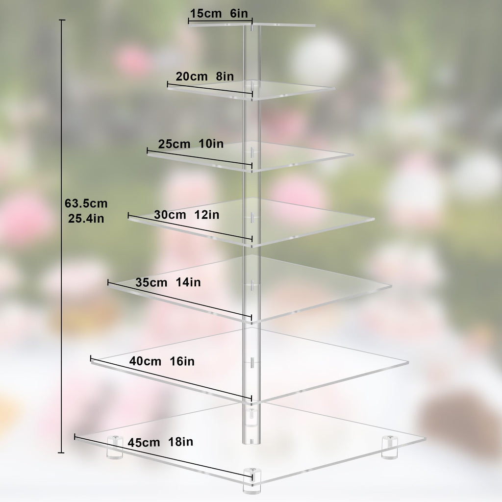 YestBuy 7 Tier Square Acrylic Maypole Cupcake Stand Cupcake Tower Stand, Premium Cupcake Holder, Display for Pastry Wedding Birthday Party