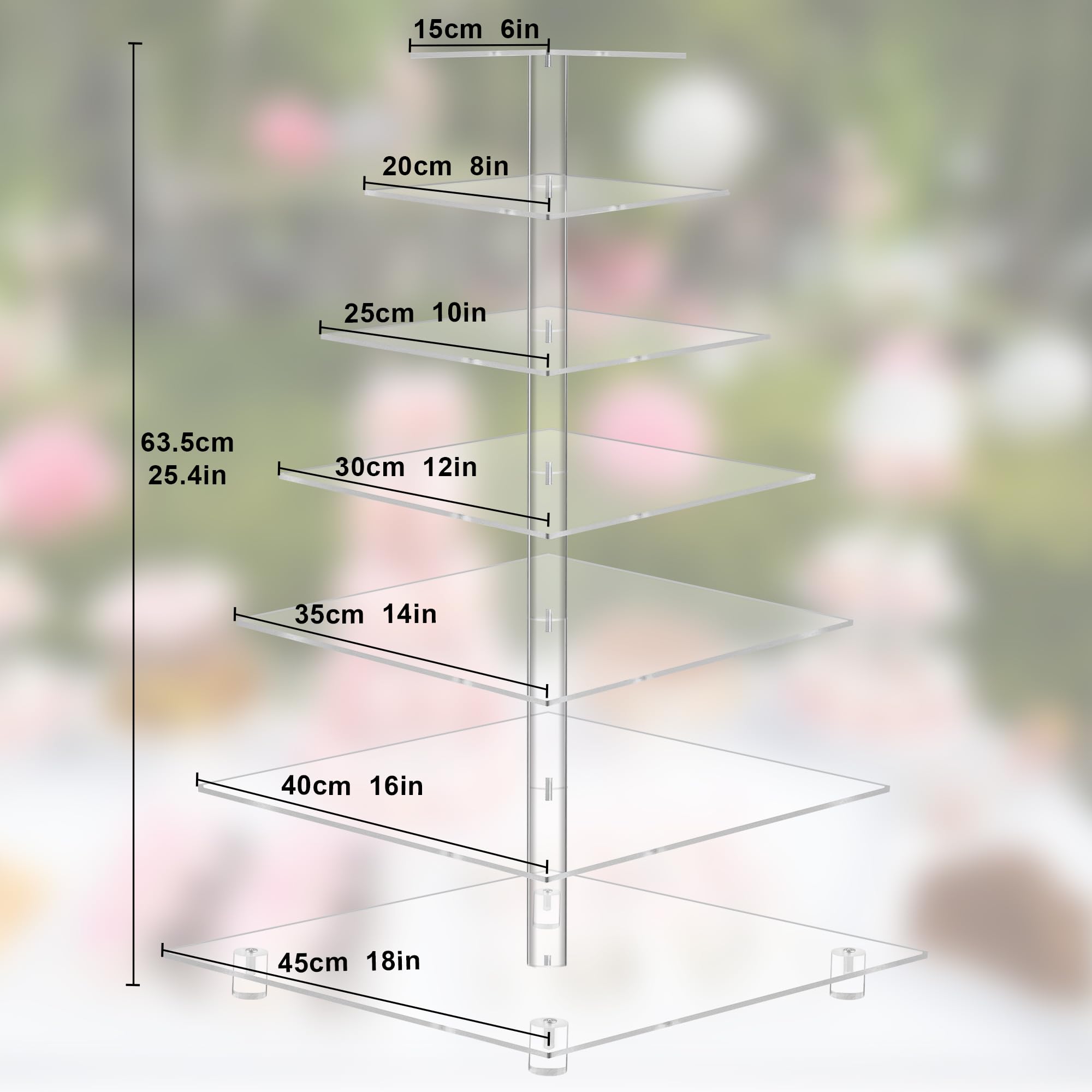 YestBuy 7 Tier Square Acrylic Maypole Cupcake Stand Cupcake Tower Stand, Premium Cupcake Holder, Display for Pastry Wedding Birthday Party