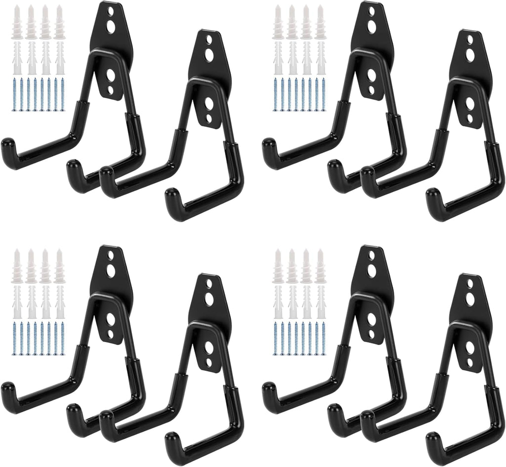 Skiennix Garage Hooks - Heavy Duty Wall Mount Tool Organizer for Ladders, Bikes & Garden Tools | 8 Pack