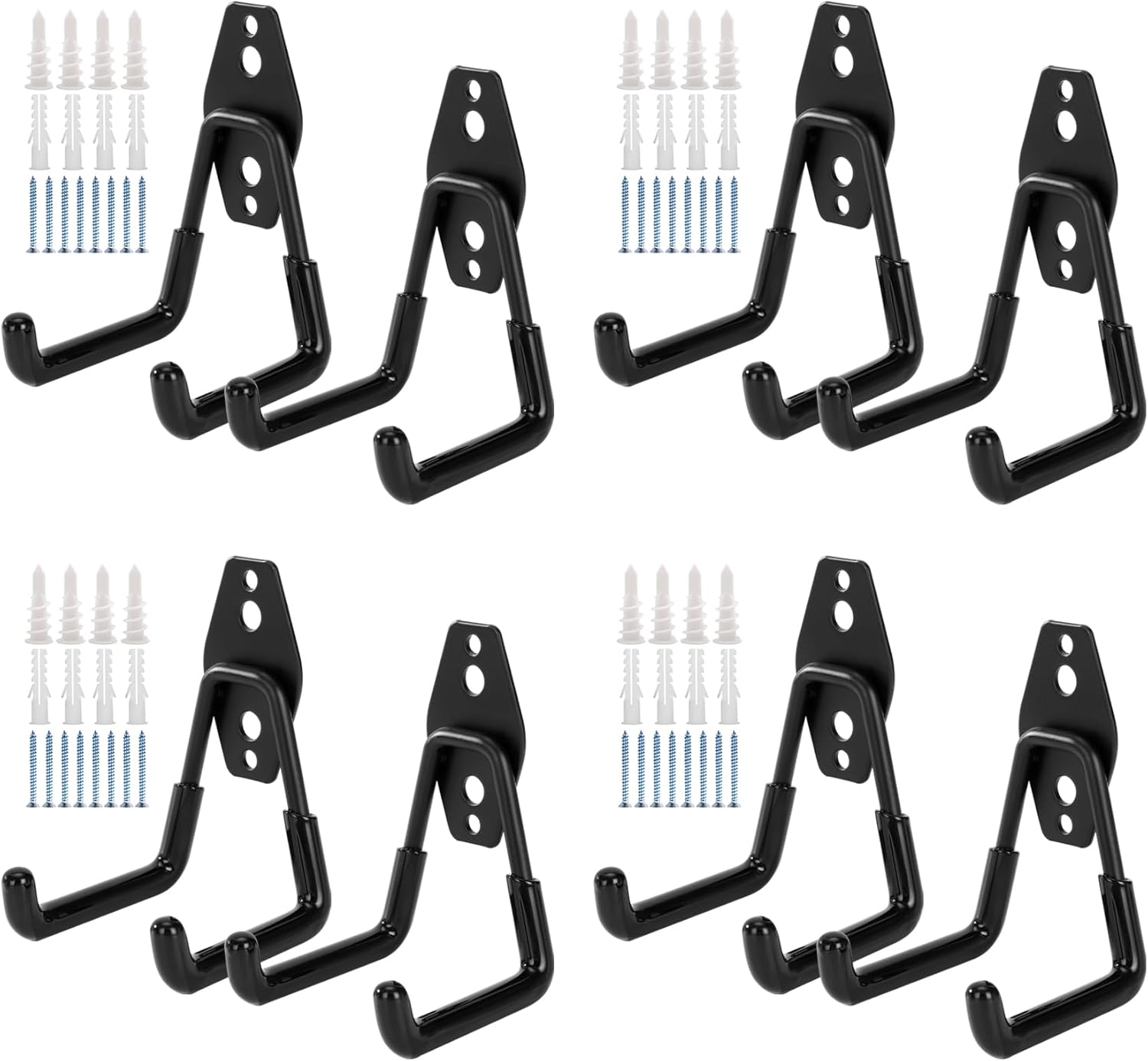 Skiennix Garage Hooks - Heavy Duty Wall Mount Tool Organizer for Ladders, Bikes & Garden Tools | 8 Pack