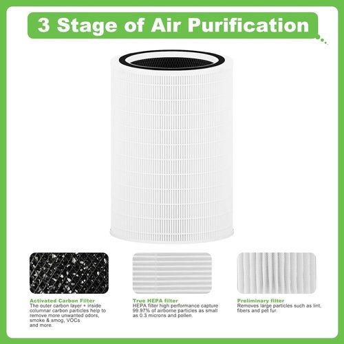Hichoryer 12010 H13 True HEPA Replacement Filter Compatible with Clorox Large Room Air Purifier 11010 & 11011, 1,500 Sq Ft, 3-in-1 True HEPA and Activated Carbon Filter, 2 Pack