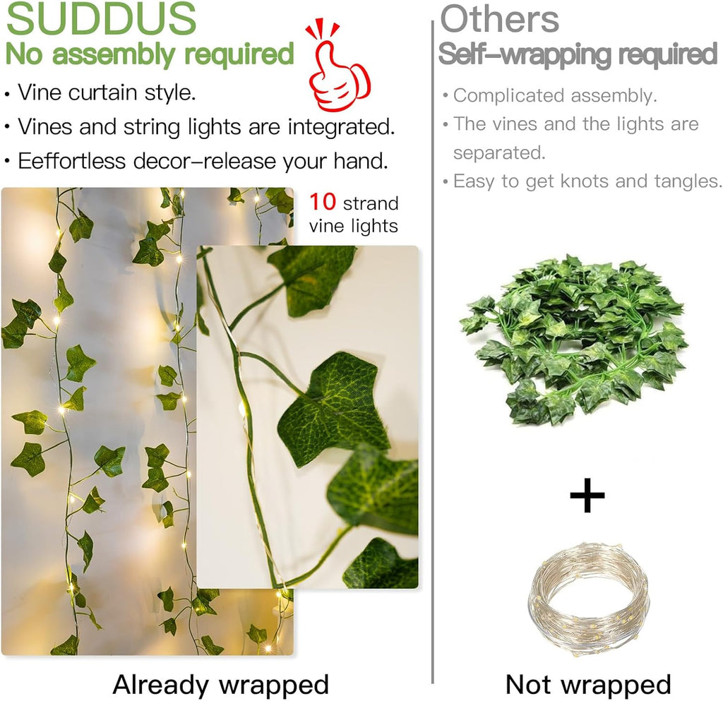 Suddus Fairy Lights Vines - 200 LED Ivy Curtain Lights for Bedroom & Party Decor | 6.5ft x 6.5ft