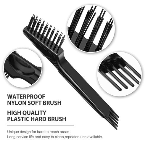 Boao Hair Brush Cleaning Tool - Mini Comb for Dust Removal | Polished Wooden Handle (Black/Wood Color)