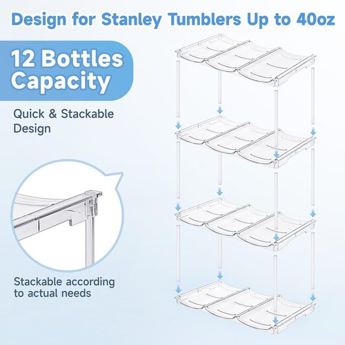Stackable Water Bottle Organizer for Stanley 40 oz Tumbler, Water Bottle Holder for Cabinet, Pantry Kitchen Organizers and Storage for Stanley Cup Accessories, Tumbler Organizer and Wine Rack, 4Pack