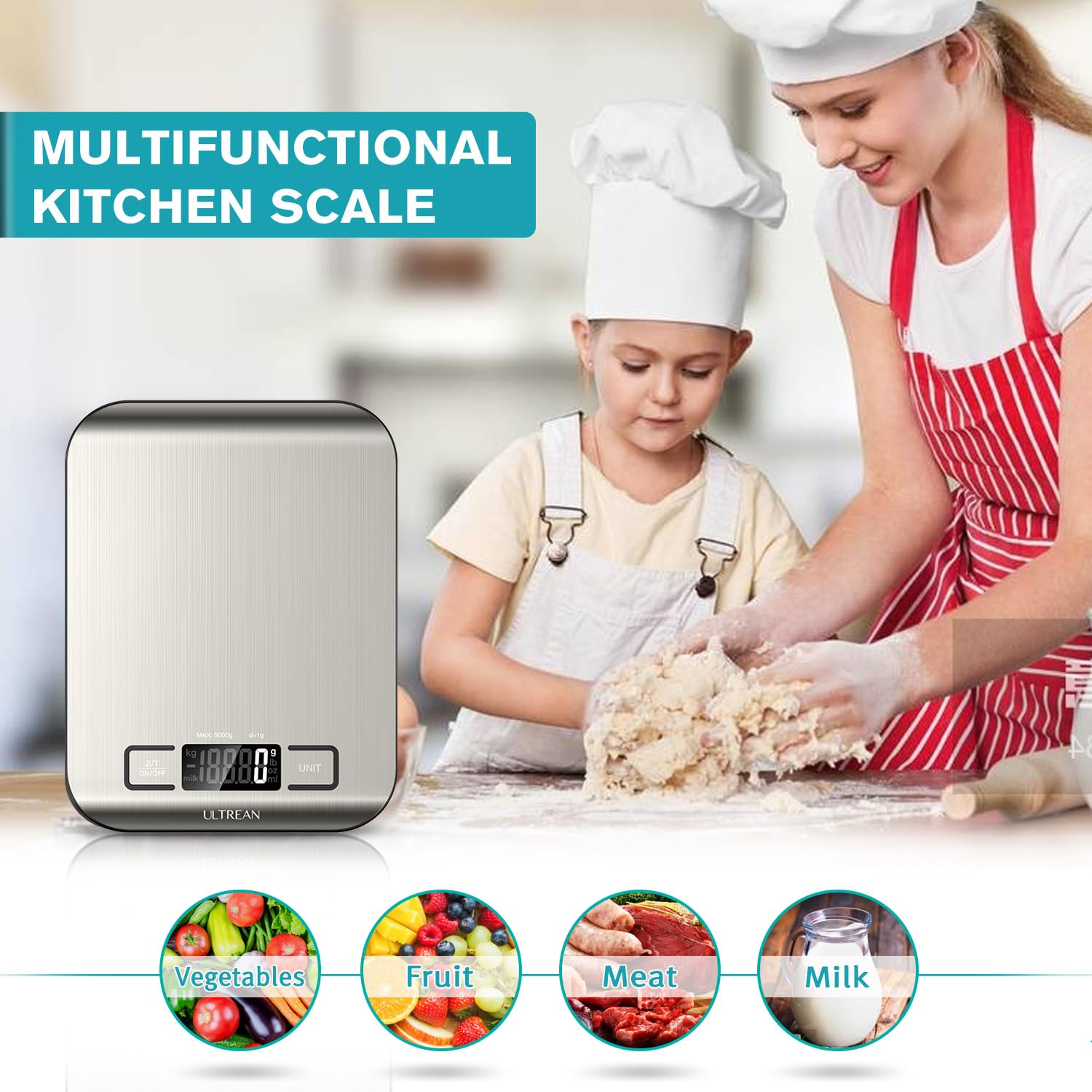 Ultrean Digital Kitchen Scale - Precision Weight Measurement in Grams & Ounces | 11lb Capacity, Stainless Steel