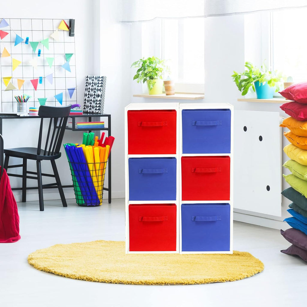 Simple Houseware Foldable Cube Storage Bins - 11-Inch Red Fabric Organizers | 6-Pack for Closet & Shelves