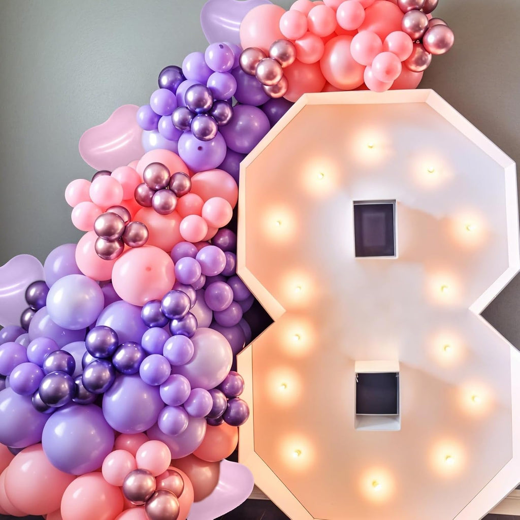 Skiennix Pink & Purple Balloons - 50pcs Macaron Heart Latex & Foil Balloons for Parties & Celebrations