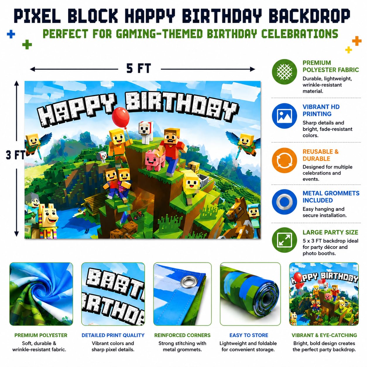 Happy Birthday Banner Boy 5x3ft Birthday Sign Village Gaming Birthday Party Decorations Videogame Themed Banner Video Game Decorations Video Game Happy Birthday Backdrop for Boys