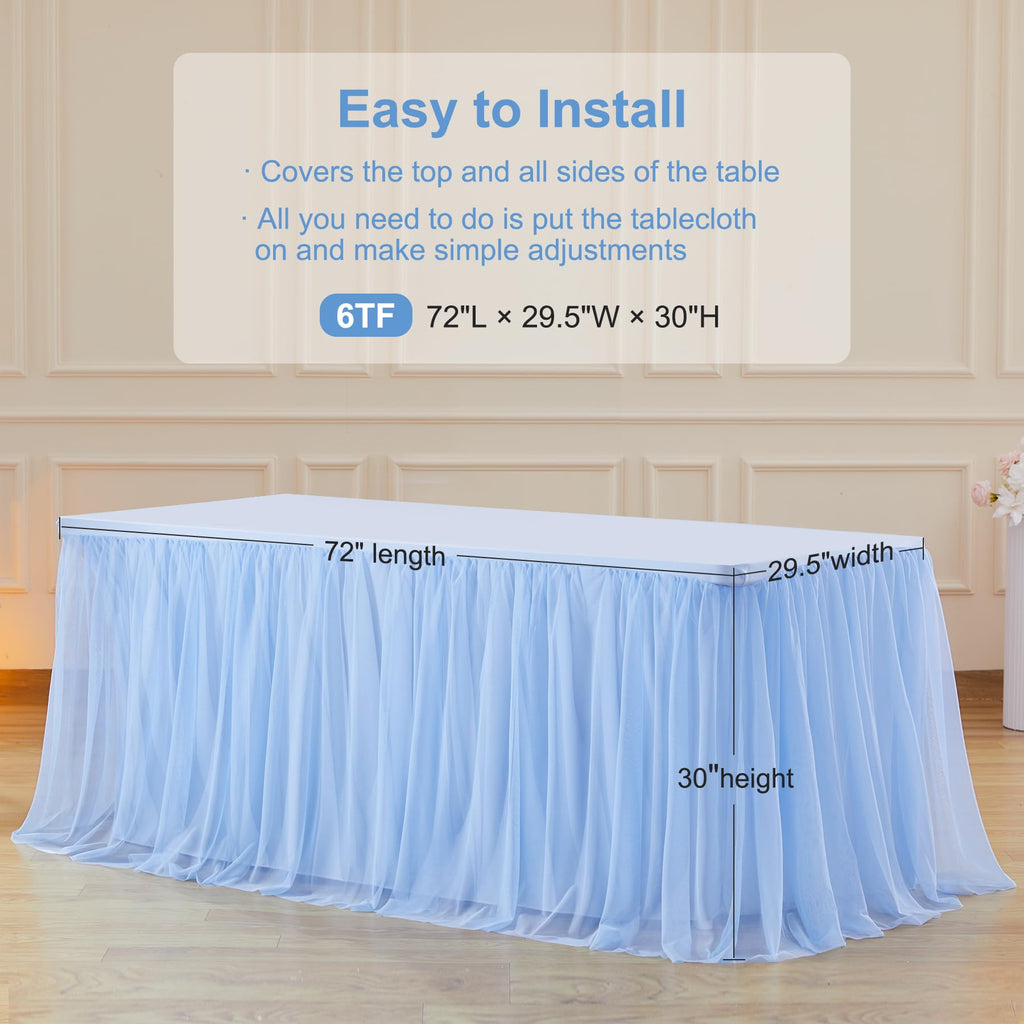 HB HBB MAGIC Baby Blue Tablecloths 8 Foot Rectangle Tulle Table Skirt Rectangle Tables 8ft Fitted Spandex Table Covers Light Blue Tablecloth