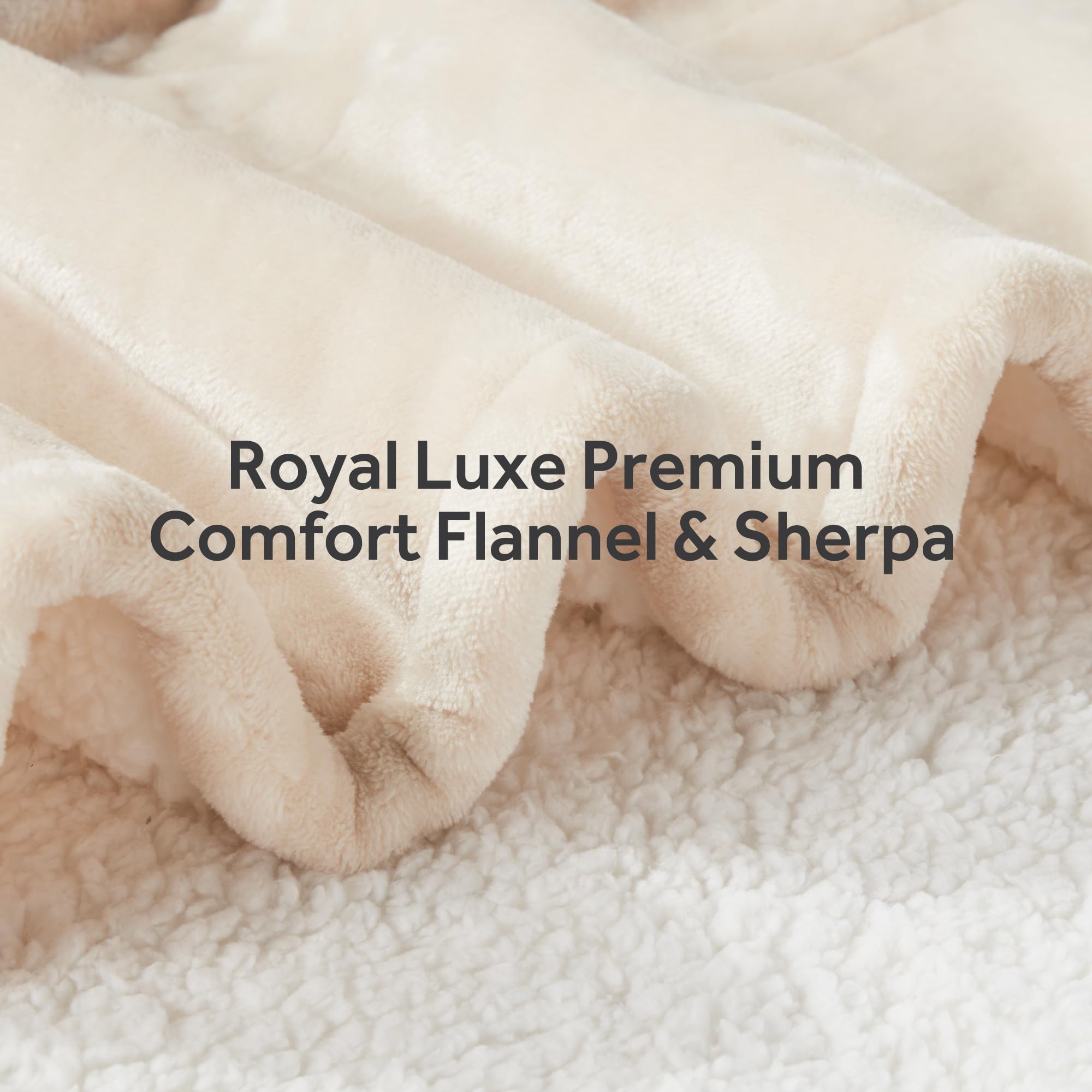 Warmrest Heated Blanket Electric Throw Soft Flannel Sherpa, 6 Heat Levels Fast Heating, 2 to 10 Hours Auto-Off Detachable Controller Machine Washable, Beige 50"x60"