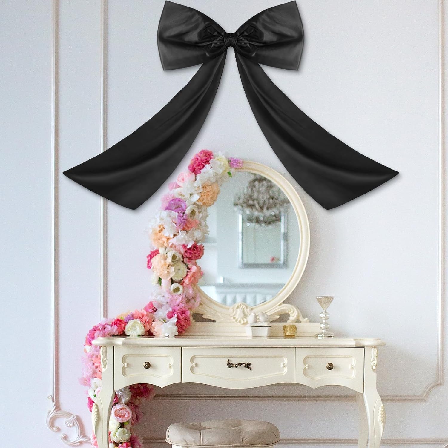 Wavwavw Large Black Bow Decor - Giant Satin Ribbon Tie for Parties & Weddings | 24 x 36 Inches