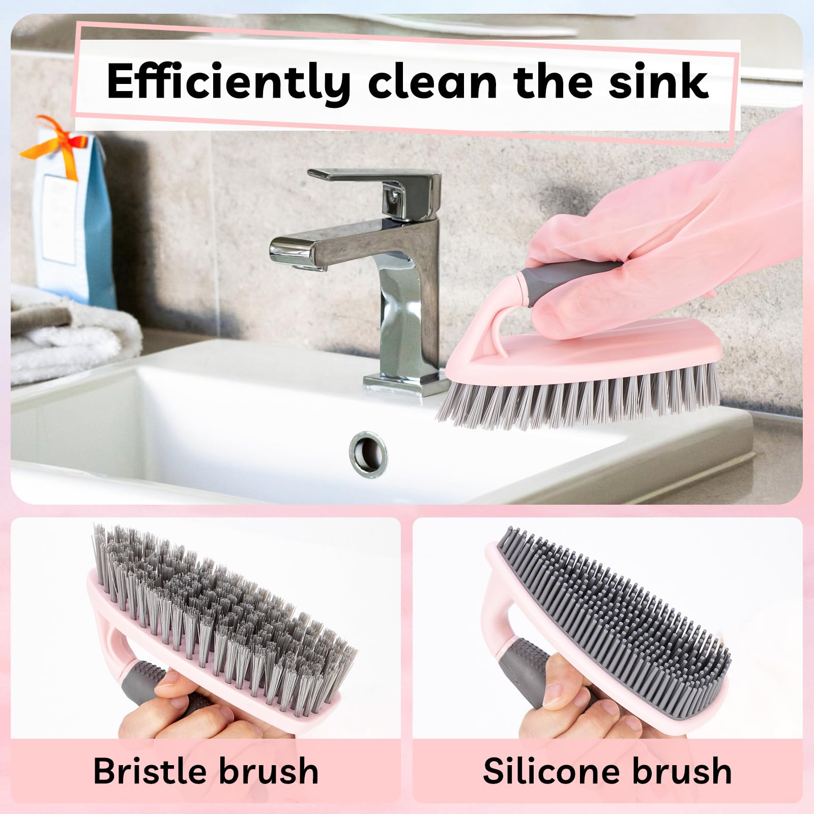 CALBEAU Toilet Brush, 2 Pack Toilet Scrubber Brush and Holder Set Bathroom Accessories, 14 Pcs Bathroom Cleaning Kit, Pink Toilet Bowl Brush and Holder with 5 Brush for Bathroom Bathtub Washbasin