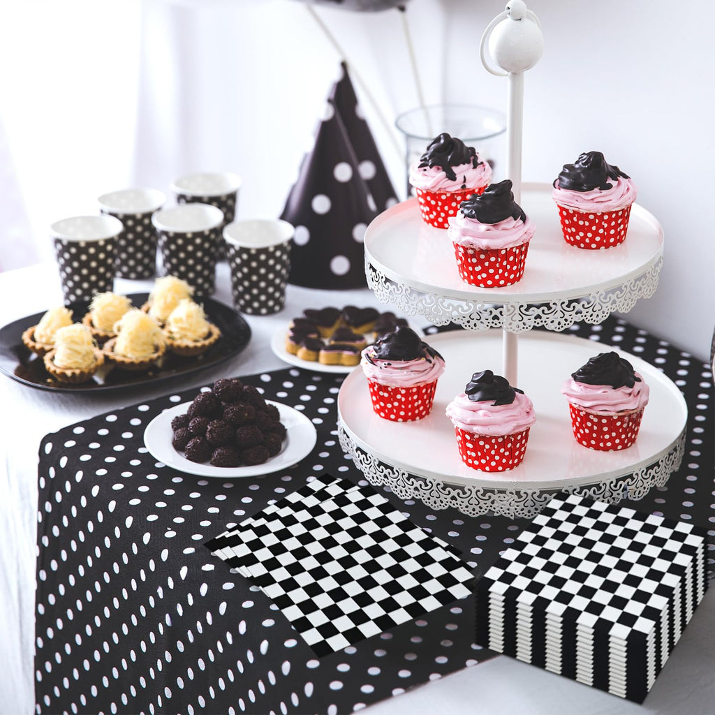 50 Count Black and White Checkered Paper Napkins, Disposable Cocktail Napkins with Racing Theme Checkerboard Design for Race Car Party, Birthday, Baby Shower, and Speed-Themed Table Decorations