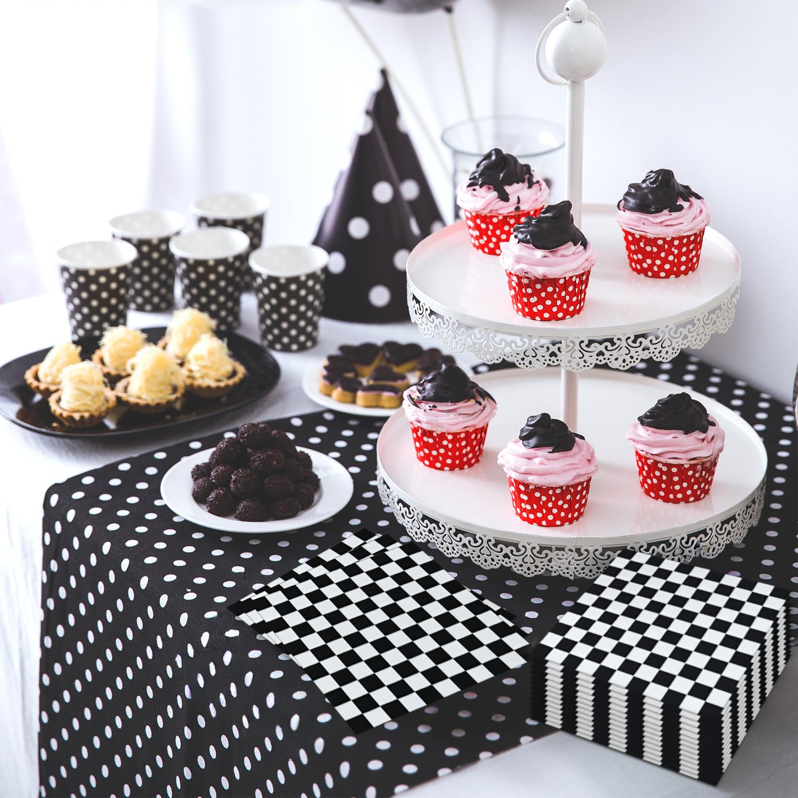 50 Count Black and White Checkered Paper Napkins, Disposable Cocktail Napkins with Racing Theme Checkerboard Design for Race Car Party, Birthday, Baby Shower, and Speed-Themed Table Decorations