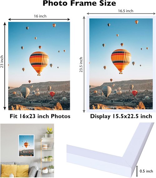 JCJMY 16x23 Picture Frame - White Wall Gallery Frame for Horizontal & Vertical Photos