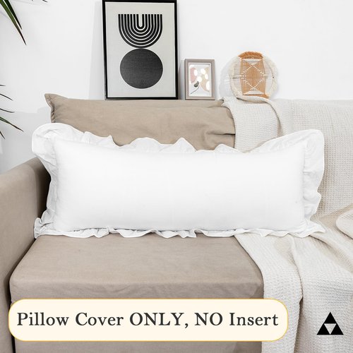 JoraLion 14x36 inch Scalloped Lumbar Pillow Cover, White Ruffle Throw Pillow Cover Solid Pure Cotton Decor Couch Farmhouse Soft Cushion Case for Couch Sofa Bed Living Room, ONLY 1 Cover