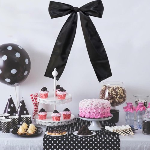 Big Black Bow | Large Satin Ribbon Birthday Decorations - Perfect for Bachelorette, Baby Shower & Weddings