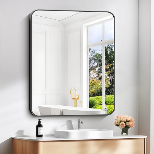DESBING 30" x 36"Bathroom Mirror, Matte Black Wall Mirror with Metal Frame, Decorative Rectangular Vanity Mirror for Bedroom Bathroom Living Room Entryway (Horizontal/Vertical)