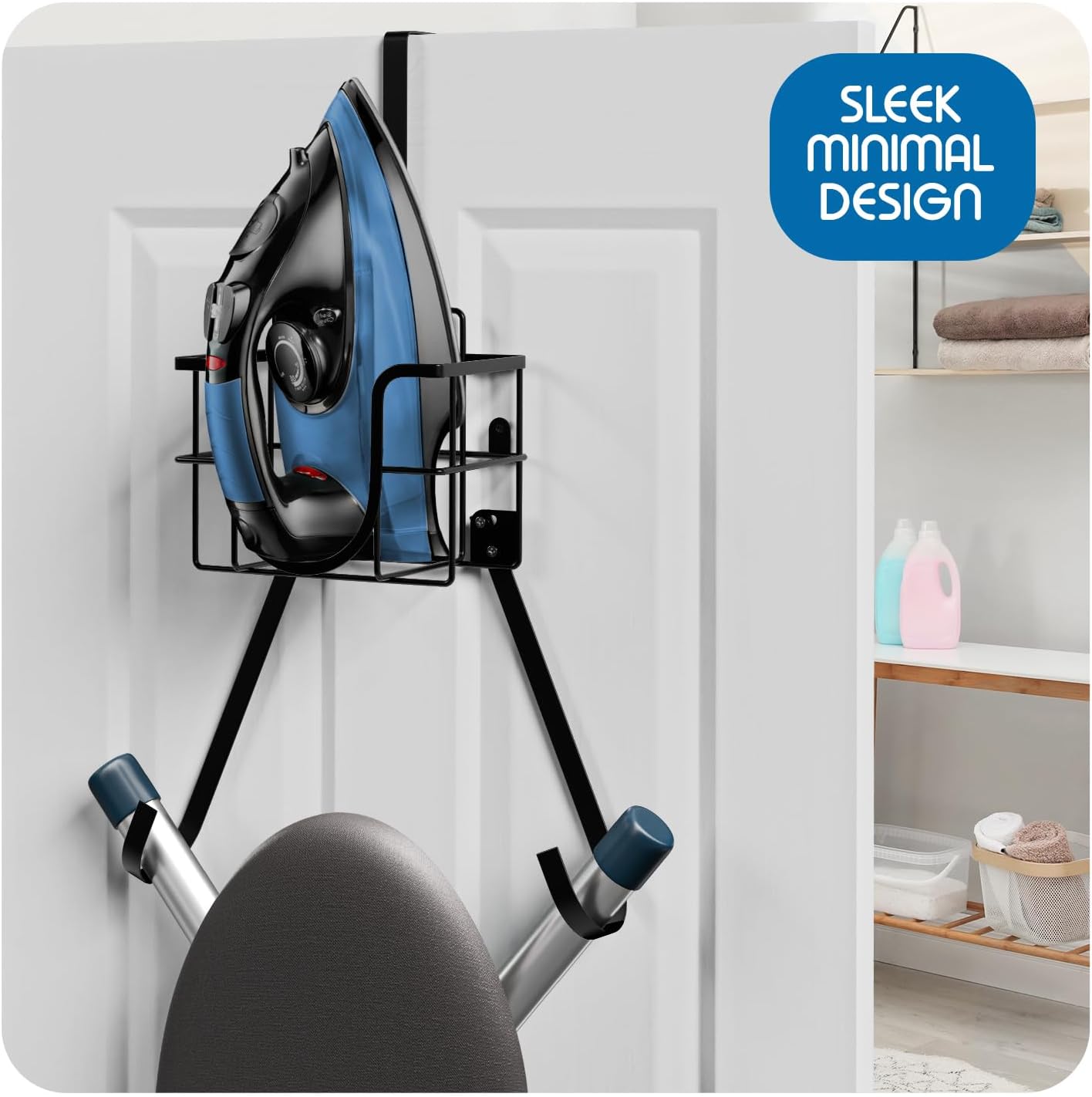 T&V Shaped Ironing Board Holder - Wall Mount & Over The Door Hanger | Heat Reflective & Stain Resistant Cover Set