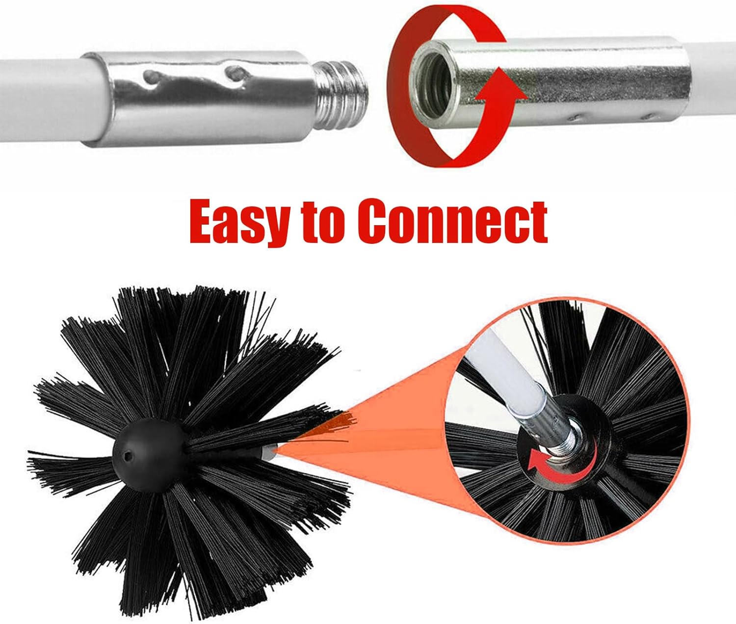 ZDHQLHJ Chimney Brush Cleaning Kit - 15-Piece Set with 12 Flexible Nylon Rods for Efficient Hearth & Ventilation Cleaning