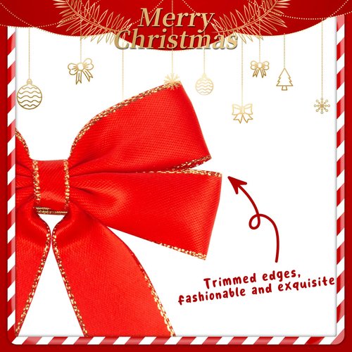 MCPINKY 20PCS Red Satin Bows for Christmas Tree, Glitter Gold Edged Xmas Ornaments – Perfect for Wreaths, Gifts, Bottles, Bags, and Holiday Decor