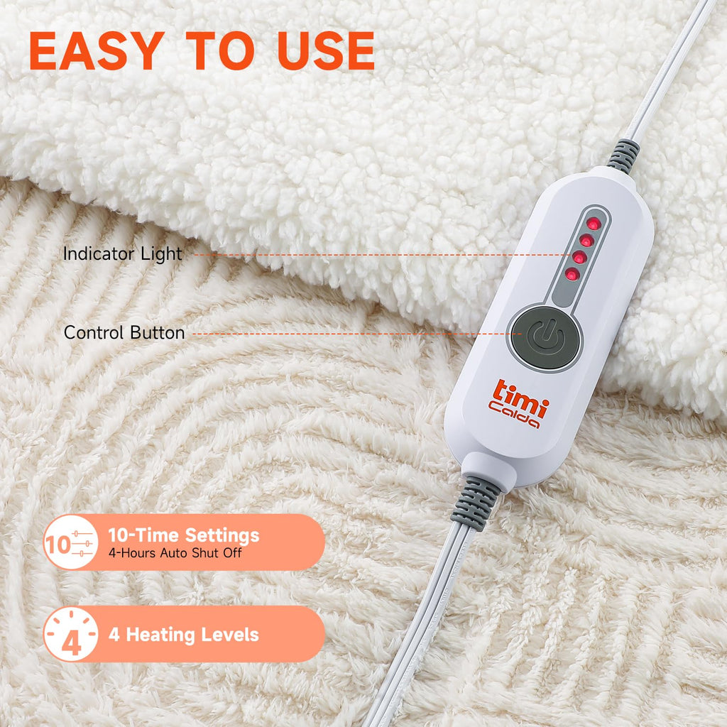 TiMiCalda Heated Throw Blanket Electric - 50"x60" Cozy Soft Jacquard Heating Blanket with 4 Heat Levels & 4 Hours Auto-Off, Electric Throw with Overheating Protection, Warm Gifts, Cream