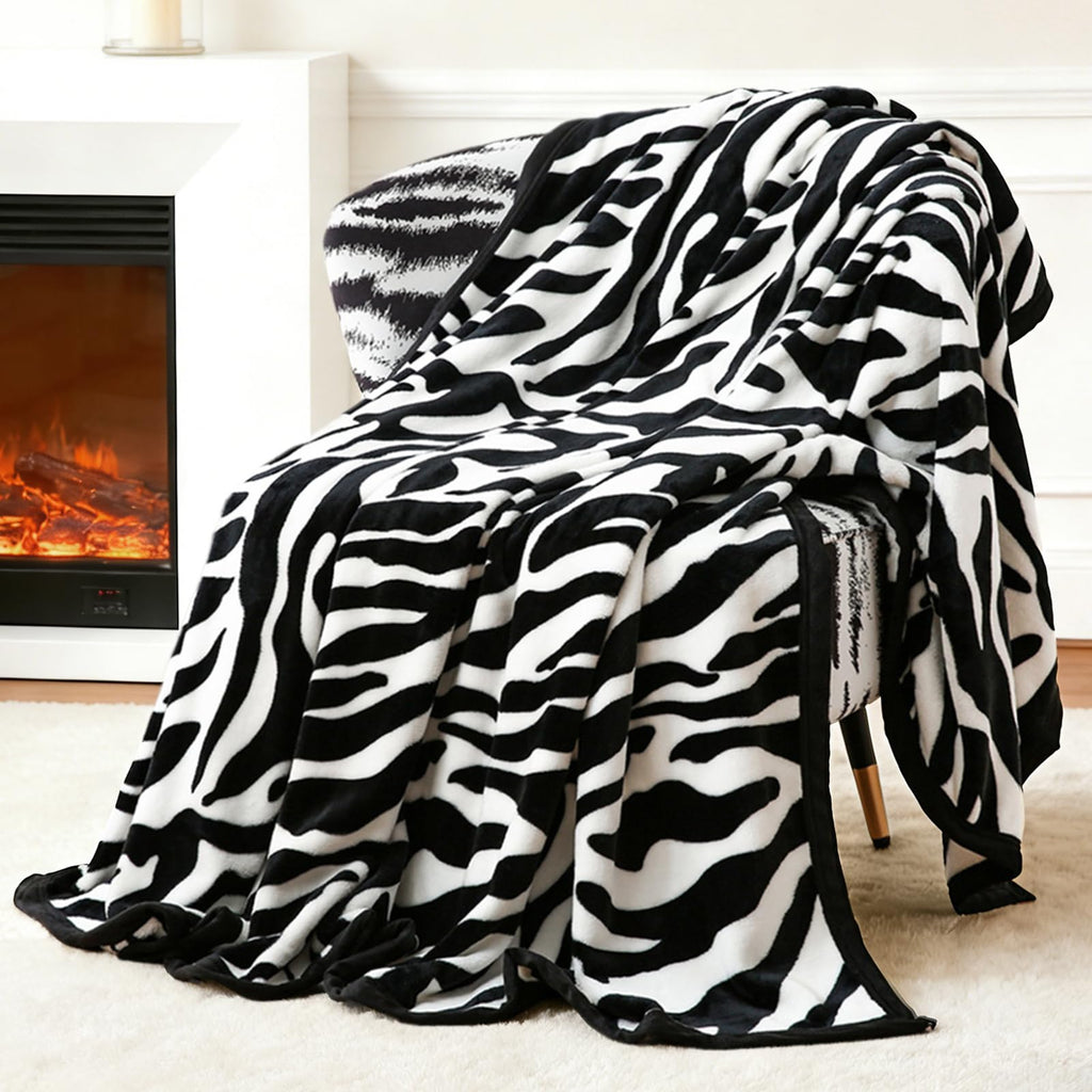 PU MEI Fuzzy Flannel Throw Blanket for Sofa, Couch, Bed, Black and White Zebra Print Blanket Animal - Lightweight Double Sided Cozy Super Soft Blankets, 50" x 60" inches