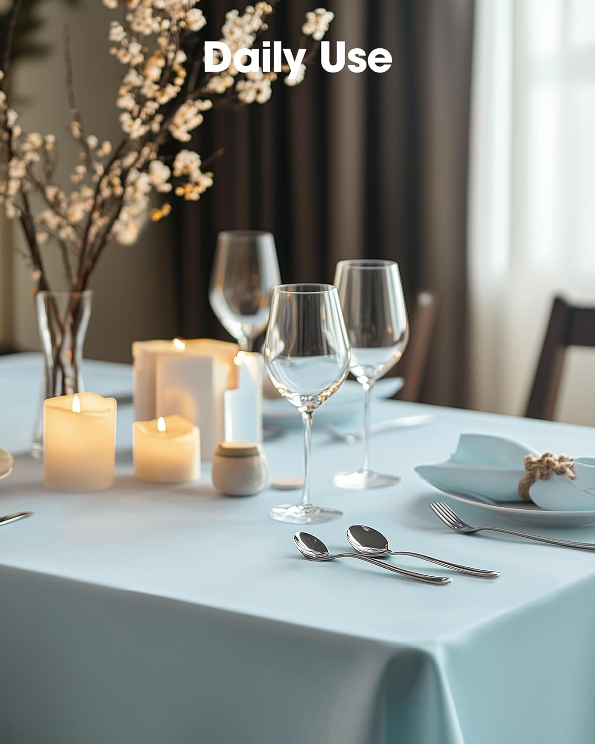 Pureegg Disposable Plastic Tablecloths - 8 Pack, 54 x 108 Inch, Leakproof Baby Blue for Easter & Weddings