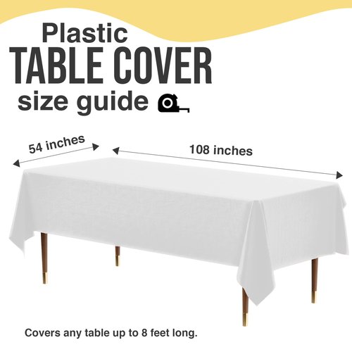 Exquisite 66% Thicker Premium Plastic Table Cloth Rectangle Table Cover 0.5 Mil 12 Pack White Table Cloth 54 Inch x 108 Inch Disposable Tablecloth Won't Tear Easily Like Cheap Thin Brands