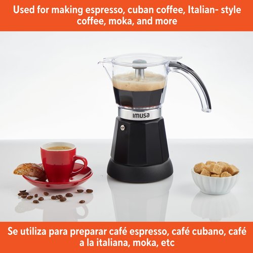 IMUSA 6 or 3 Cup Electric Espresso Maker Black Coffee Machine for Cuban Coffee, Moka and Espresso Drinks