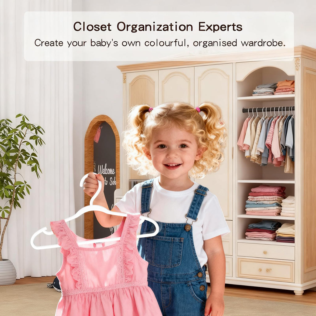 60 Pack Baby Plastic Hangers,12.83" Ultra-Thin,Non-Slip Hangers for Children. Ideal for Closets and Nurseries.Designed for Newborns and Children's Clothing,Including Trousers,Coat,Dresses.(White)