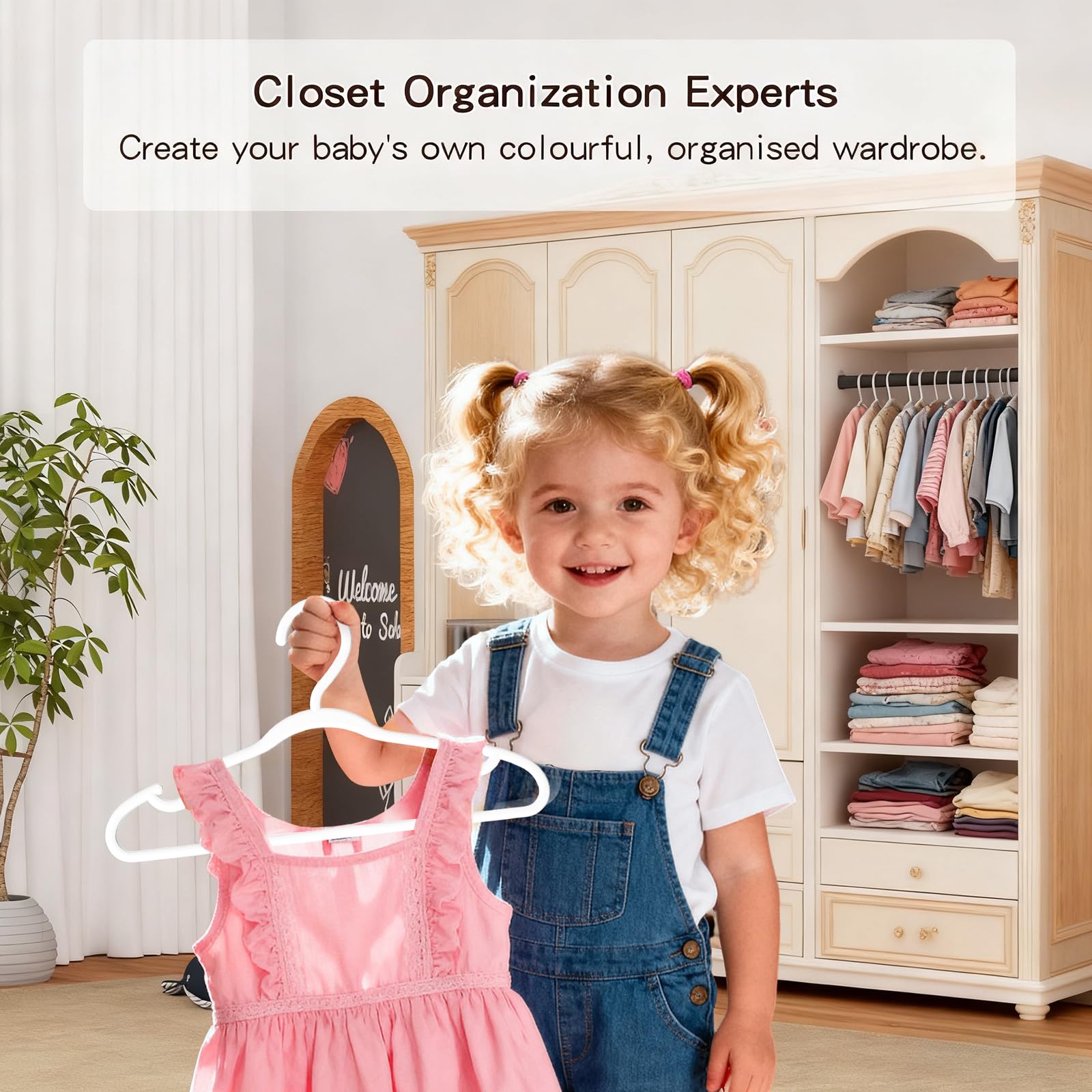 60 Pack Baby Plastic Hangers,12.83" Ultra-Thin,Non-Slip Hangers for Children. Ideal for Closets and Nurseries.Designed for Newborns and Children's Clothing,Including Trousers,Coat,Dresses.(White)
