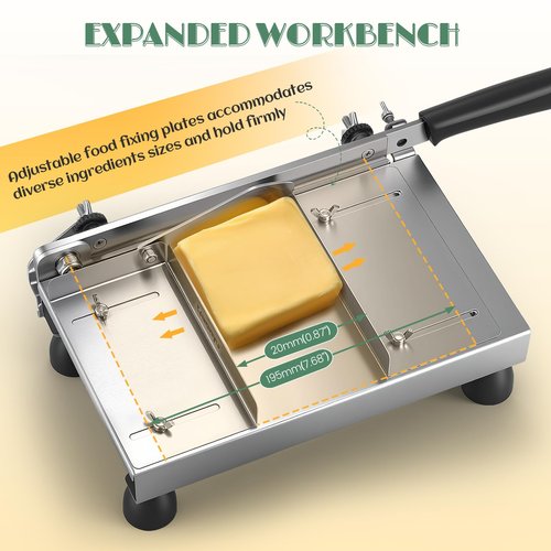Huanyu Cheese Slicer Multipurpose Butter Cutter with Tray Stainless Steel Food Slicing Machine Adjustable Thickness Effortless for Butter Block Cheese Sausages Bread Vegetables