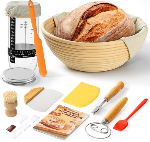 Complete Bread Proofing Basket Kit - All-in-One Sourdough Starter Set with Banneton, Tools & Accessories