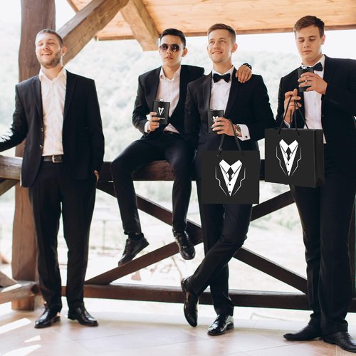 Layhit 80 Pcs Groomsmen Gifts Set of 8, Groomsmen Proposal Gift Set, 8 Flask and 16 Stainless Steel Shot Glass 8 Wood Bottle Opener 8 Pen 8 Sunglasses with 8 Card 8 Box 8 Bag for Wedding Party